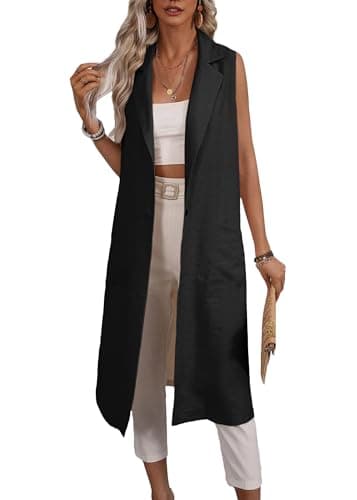 Mina Self 2025 Lightweight Summer Linen Blazer Jacket for Women Casual Work Outerwear with Pockets — Black