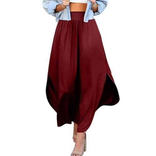 JJHAEVDY Women's Elastic Maxi Skirt with Pockets — Wine
