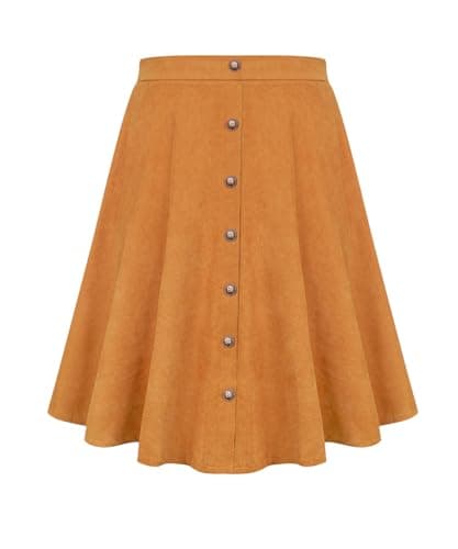 TIYOMI Women's Plus Size Stretchy Swing Corduroy Skater Skirt XL-5XL — #9_ F129_ Corduroy _ Turmeric