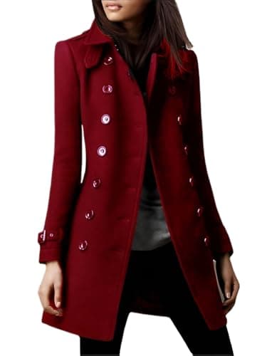 Women's Double Breasted Wool Pea Coat for Fall/Winter Fashion — Wine