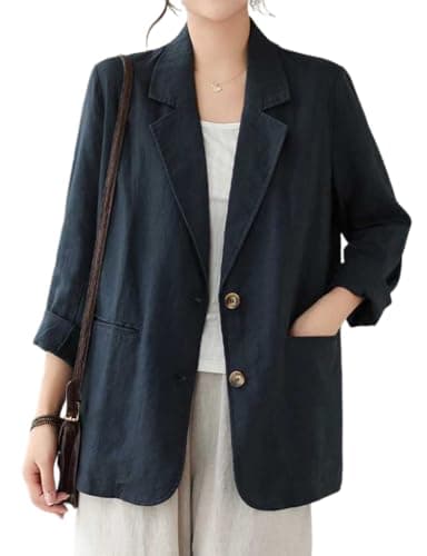 Cotton Linen Blazer for Women - Spring Summer 2024 — Navy