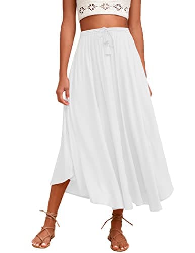 Zeagoo Women's High-Waisted Elastic Midi Skirt with Brown Leaf Print XXL — White