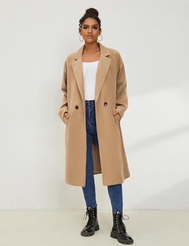 UANEO Women's Wool Blend Double Breasted Long Trench Coat Winter