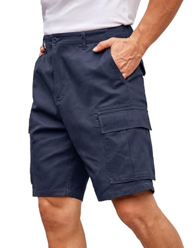 COOFANDY Men's Relaxed Fit Cotton Casual Shorts with Multi Pockets — Navy Blue