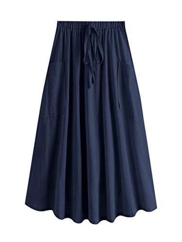 SweatyRocks Women's Casual High Waist Pleated Midi Skirt with Pocket — Navy Blue