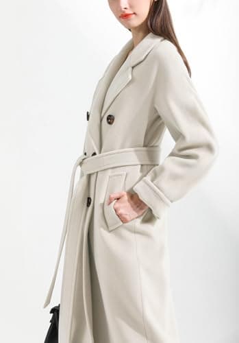 Chouyatou Women's Wool Double Breasted Midi Trench Coat with Belt