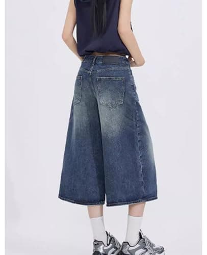 Chmnigma Wide Leg Low Waist Cropped Jeans for Men & Women Grunge Summer Denim Pants