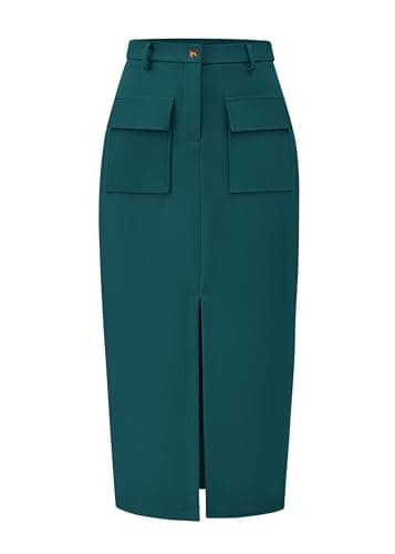 KIRUNDO Women's High-Wasted Cargo Midi Skirt — Dark Green