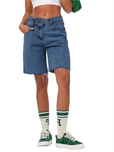 Alyweatry Y2K Loose Denim Bermuda Shorts for Women — Crossover Denim Blue