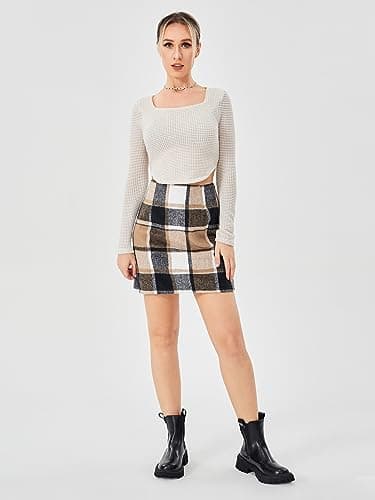 Scacto Women's High-Waisted Zipper Side Plaid Mini Skirt