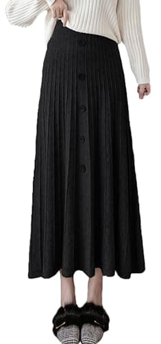 Youhan Women's High-Waist A-Line Pleated Knit Skirt
