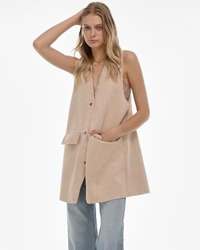 Locachy Women's Steampunk Suede Vest with Pockets Casual Button Down