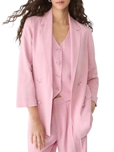 IDEALSANXUN Lightweight Oversized Linen Blazer Suit Jacket — Pink