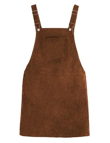 Tanming Women's Corduroy A-Line Cute Pinafore Bib Overall Mini Dress Skirt — Brown