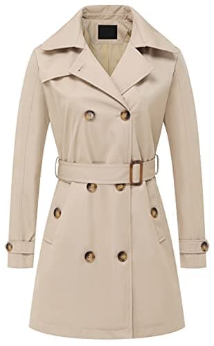 Chrisuno Women's Mid-Length Double Breasted Trench Coat with Hood — Khaki