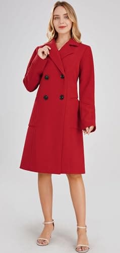 Chou yatou Women's Mid-Long Double Breasted Wool Blend Pea Coat