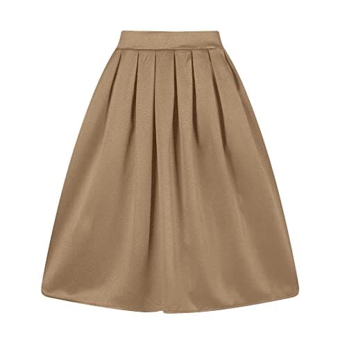 Taydey Vintage Pleated A-Line Skirts for Women — Khaki