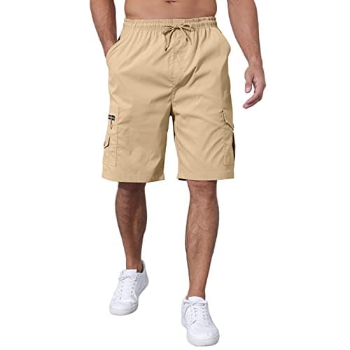 CTU Men's Elastic Waist Cargo Shorts with Multi-Pocket — Khaki