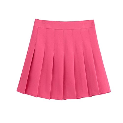 ZHANCHTONG Women's High Waist A-Line Pleated Mini Tennis Skirt — Rose Red