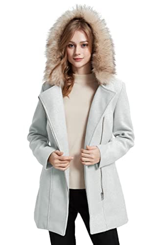 Bellivera Women's Wool Blend Winter Trench Coat — Beigegray With Collar Coat