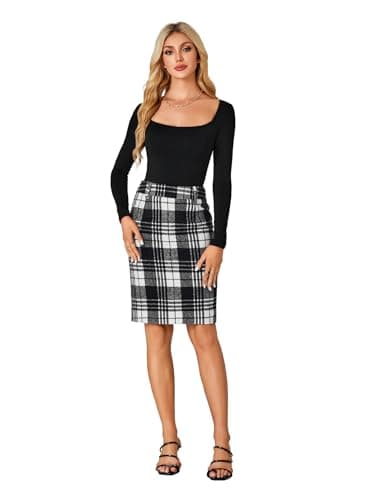LYANER Women's Elegant Plaid Zippered High Waist Midi Skirt