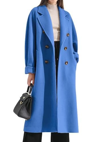 Chouyatou Women's Wool Double Breasted Midi Trench Coat with Belt — Blue