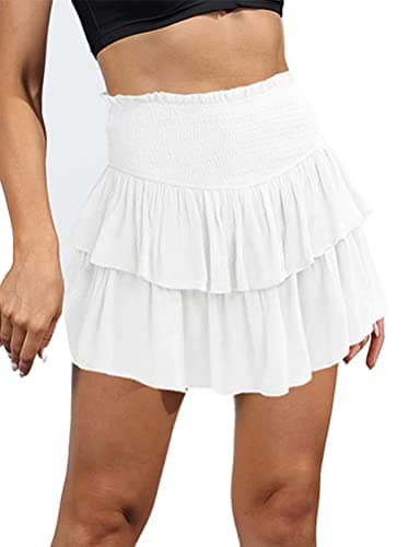 2024 Women's Ruffle Mini Skirt A-Line Pleated Cute Style — White
