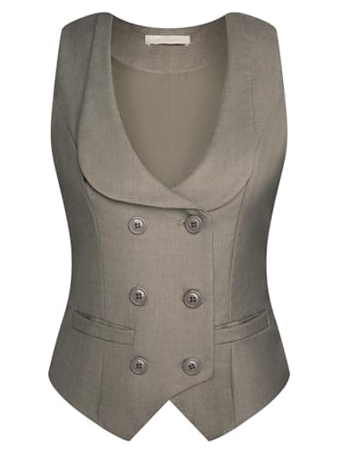 Belle Poque Women's Double Breasted Waistcoat with Vintage Lapel Collar & 2 Pockets — Gray Brown