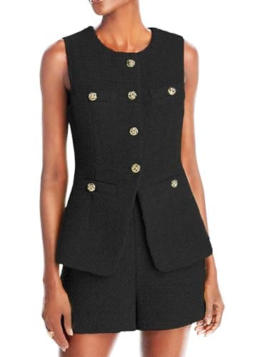 Mina Self Women's 2025 Summer Lightweight Y2K Tweed Vest Top Casual — Black