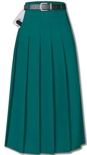 Sangtree Girls A-Line Pleated High Waist Fashion Skirt — Dark Green
