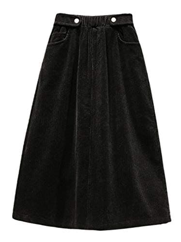 CHARTOU Women's Winter Corduroy Elastic Waist Ruffle Midi Skirt