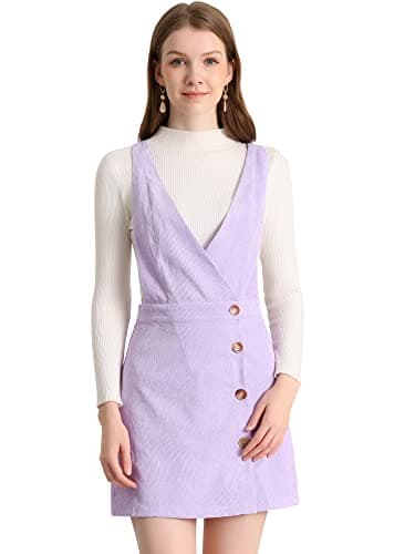 Allegra K Women's Mini Vintage A-Line Bib ChristmasOverall Pinafore Dress — Light Purple