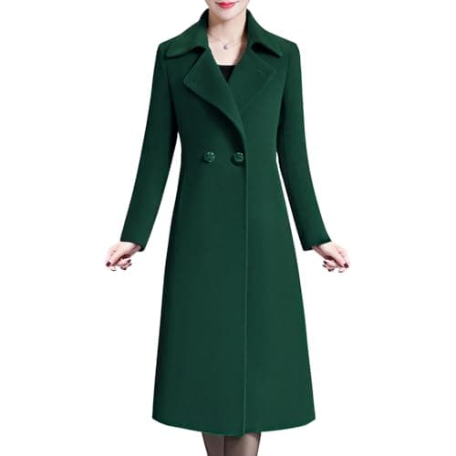 Aprsfn Women's Winter Warm Double-breasted Midi Peacoat — Dark Green