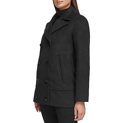 Kenneth Cole Women's Double Breast Wool Coat with Notch Collar Button Details