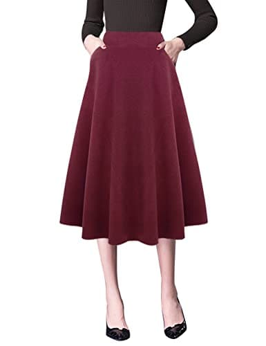 Women's High Waist Wool A-line Midi Skirt — Pure Wine