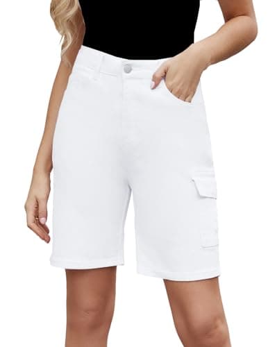 TOSATISFINE Women's High-Waisted Stretch Jean Shorts — A-white