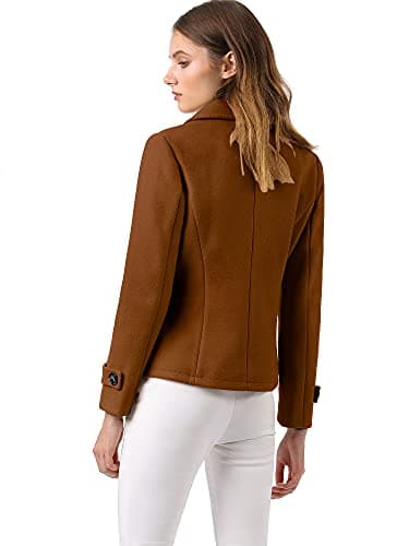 Allegra K Women's Notched Lapel Pea Coat