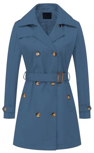 Chrisuno Women's Mid-Length Double Breasted Trench Coat with Hood — Dark Blue