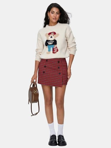 EXLURA Women's High Waist Elastic Plaid Mini Skirt