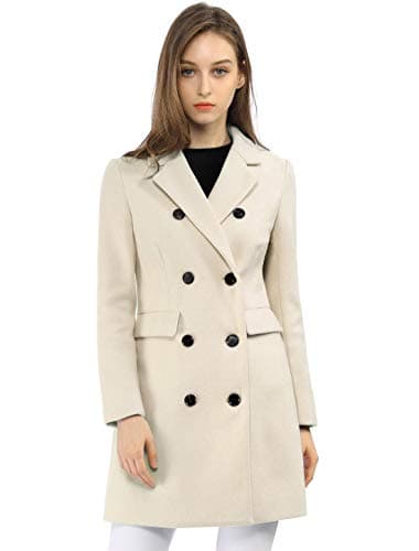 Allegra K Women's Elegant Notched Lapel Winter Trench Coat — Beige