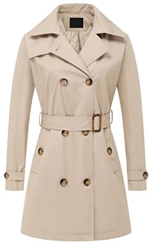 Chrisuno Women's Mid-Length Double Breasted Trench Coat with Hood — Khaki Padding Lined
