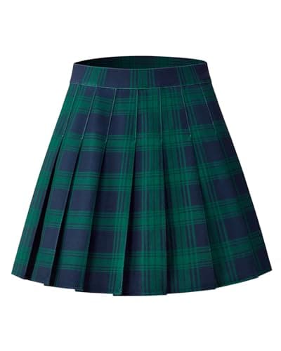Shestellar Women's Comfortable High-Waist Pleated Mini Skirt — Green Plaid