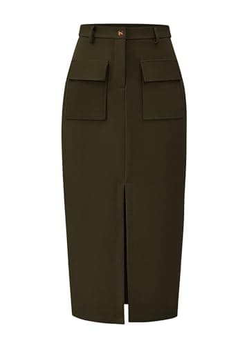 KIRUNDO Women's High-Wasted Cargo Midi Skirt — Army Green