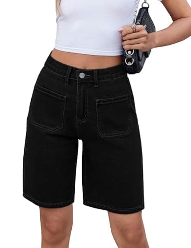 TOSATISFINE Women's High-Waisted Stretch Jean Shorts — Black-patch Pocket