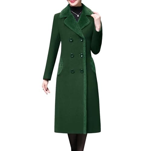 Women's Double-Breasted Wool Winter Coat — Dark Green