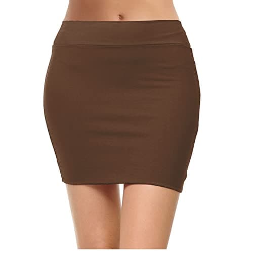 Topdress Women's High Waisted Elastic Pencil Skirts with Slit — Mocha Mini