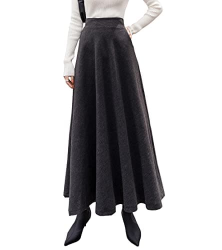 Artykey Women's High Waist Warm Plaid Wool Maxi Skirt S-3XL — C Dark Grey