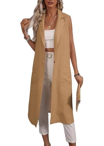 Mina Self 2025 Lightweight Summer Linen Blazer Jacket for Women Casual Work Outerwear with Pockets — Khaki