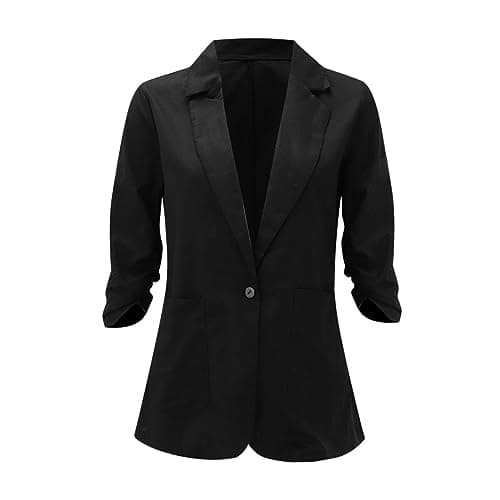 Women's Cotton Linen 3/4 Sleeve Open Front Blazer Jacket