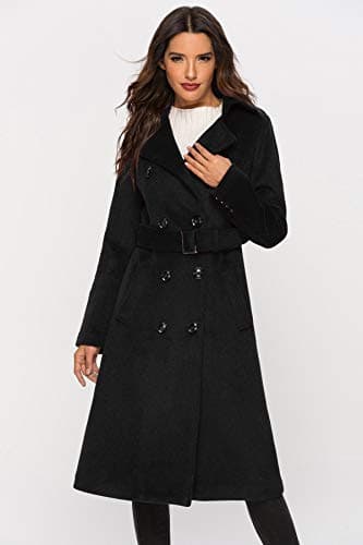 Womens Wool Double Breasted Pea Coat Winter Trench with Belt
